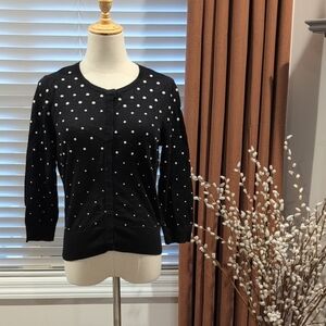 White House Black Market Black Cardigan with White Polka Dots
